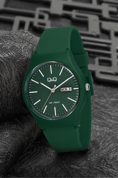 Q&Q Unisex Siyah Silikon Kayış Plastik Çerçeve Sayı Göstergeli Takvimli Su Geçirmez Spor Kol Saati