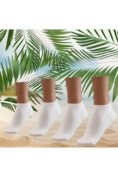 Bambu جوارب نسائية بيضاء بدون خياطة غير مرئية للكاحل، جوارب رياضية فاخرة، 4 أزواج