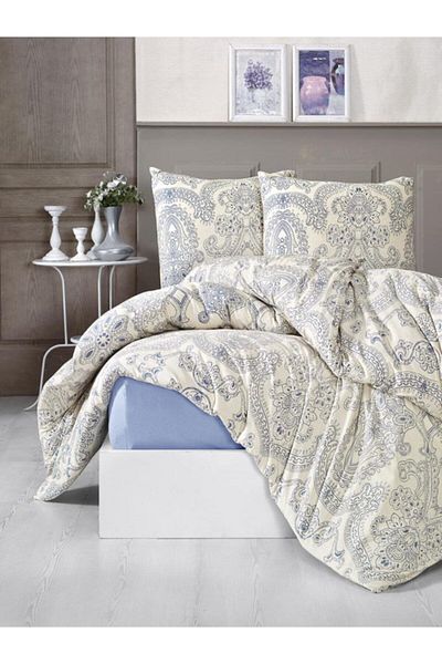 Karna Home Viktori Single Combed Cotton Duvet Cover Set with Elastic Sheets