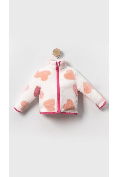 aden kids Warm in Winter!Girl's Large Plush Cardigan - Heart Patterned Zippered Children's Coat Models