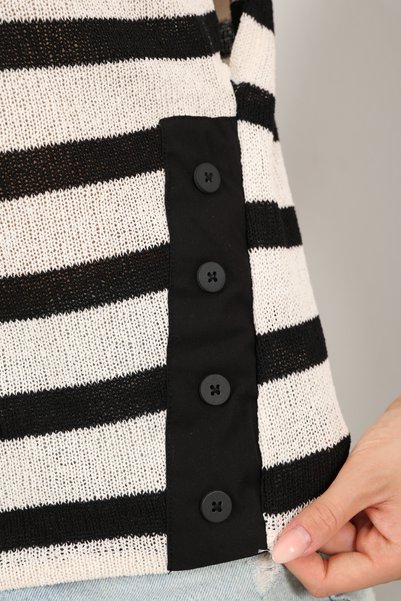 LUQAJ Black White Striped Women T-Shirt Sleeveless Slim Knitwear Basic Top Casual Blouse