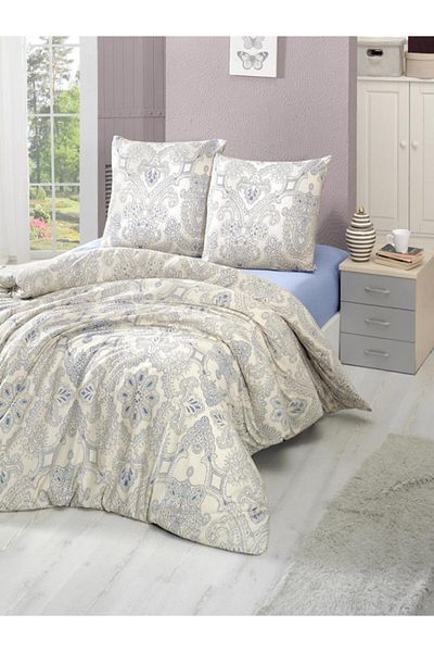 Karna Home Viktori Single Combed Cotton Duvet Cover Set with Elastic Sheets