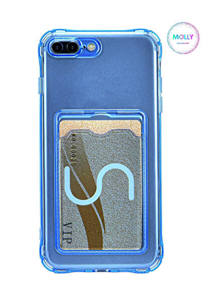 Molly iPhone 8 PLUS İçin Mavi Kart Cepli Şeffaf Silikon KIlıf