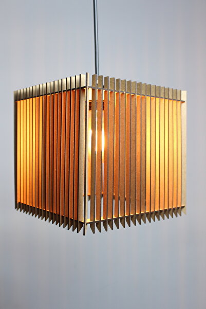 AVİZEHOME Dekoratif, Doğal Ahşap ,modern Kare Lazer Kesim 3mm Mdf , Salon,mutfak, Sarkıt Avize Aydınlatma