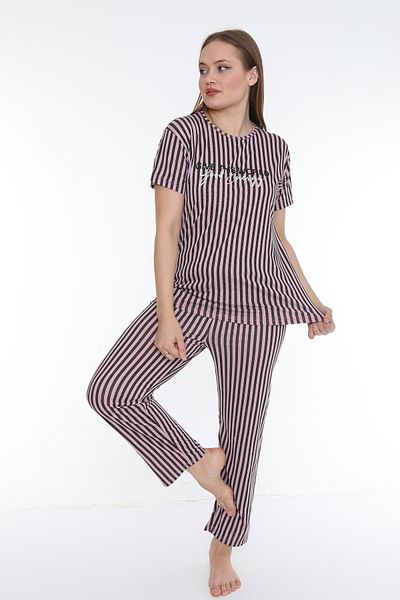 FAMES PİJAMA Striped Polyviskon Women's Pajama Set