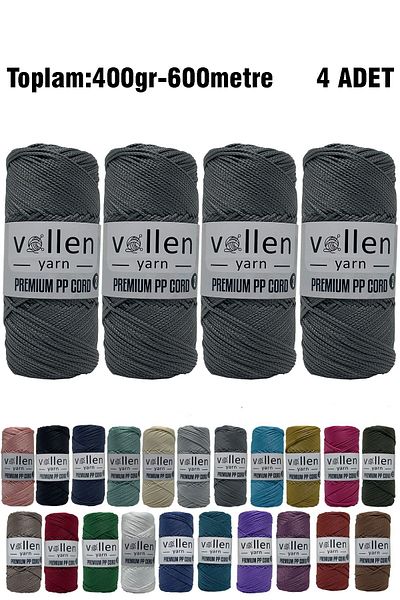 vollen yarn 600m Πολυεστερικό νήμα μακραμέ, νήμα Supla, νήμα τσάντας, νήμα βραχιολάκι, μακραμέ, γκρι 1,5mm-400gr