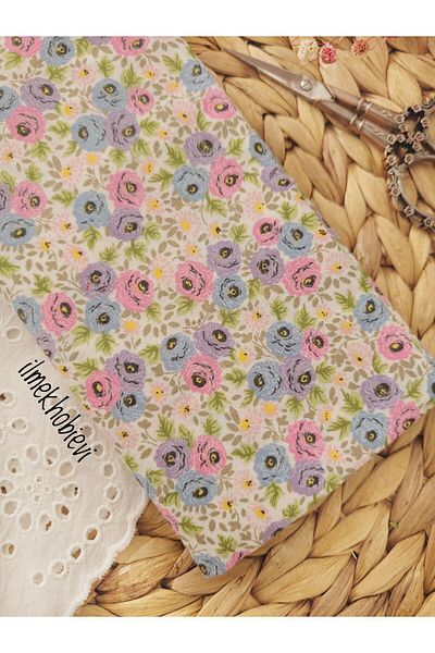 ilmekhobievi Poplin Fabric Rose Pattern 100% Cotton 50X170Cm (1Prç)