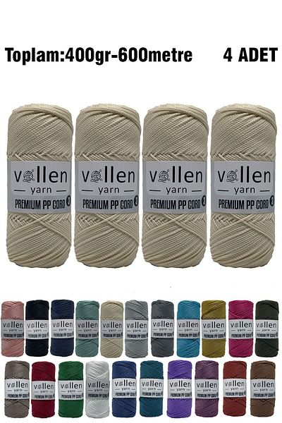 vollen yarn 600m Πολυεστερικό νήμα μακραμέ, νήμα Supla, νήμα τσάντας, νήμα βραχιολάκι, μακραμέ, εκρού 1,5mm-400gr