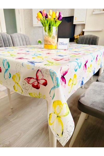 LİMAY Butterfly Patterned 1Class Pvc Tablecloth Wipeable/washable