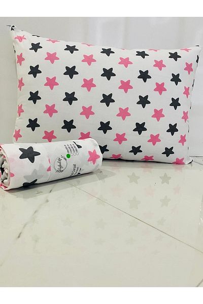 uykulife home collection Uykulife Gray Pink Star Single Elastic Sheet Set