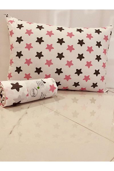 uykulife home collection Uykulife Gray Pink Star Single Elastic Sheet Set