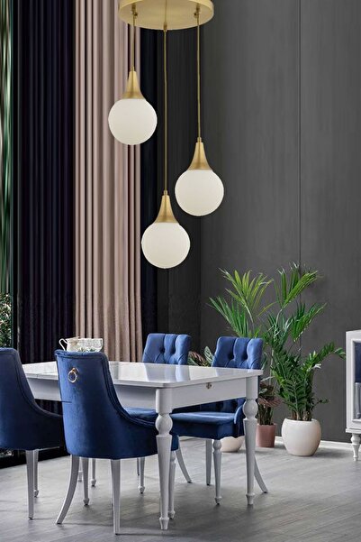 Ömür Avize Inci Modern Globe Kapalı Camlı Üçlü Avize