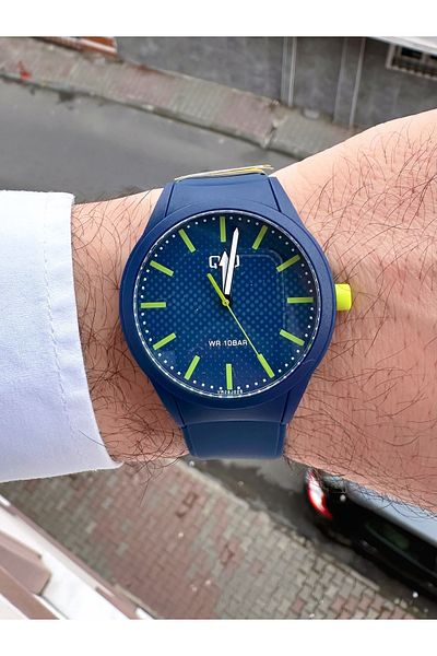 Q&Q Navy Blue 10BarWaterproofUnisexSports Wristwatch - Silicone Strap, Line Indicator
