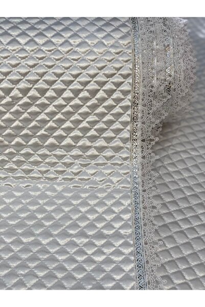 Kaizen Carpet Silver Water Stone Detail Luxury Satin Quilted Shelf Cover with White 45 cm X 10 m Free Installation