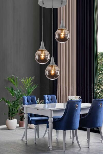 Ömür Avize Inci Modern Globe Kapalı Camlı Üçlü Avize