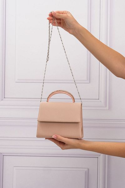 ROZA CANTA Γυναικεία Nude Satin Stone Λεπτομερή βραδινό φόρεμα τσάντα ώμου