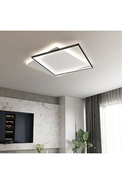 Ömür Avize Irem Siyah Beyaz Kasa Kare Ledli Avize