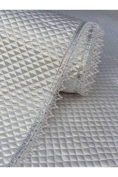 Kaizen Carpet White 45 Cmx10 Mt Silver Handle Detail Luxury Satin Quilted Shelf Cover / Drawer Cover / Cabinet Cover