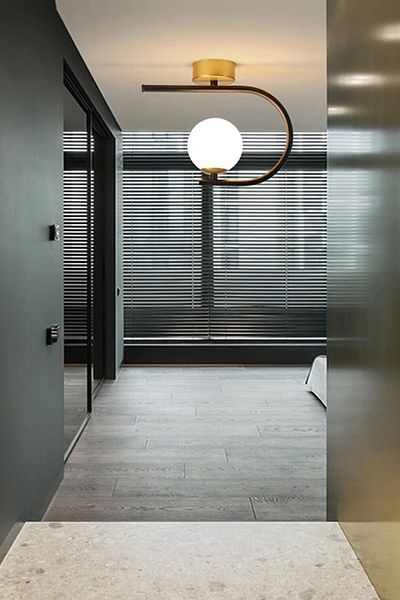 Ömür Avize Alina Modern Black Case White Closed Glass Single Chandelier
