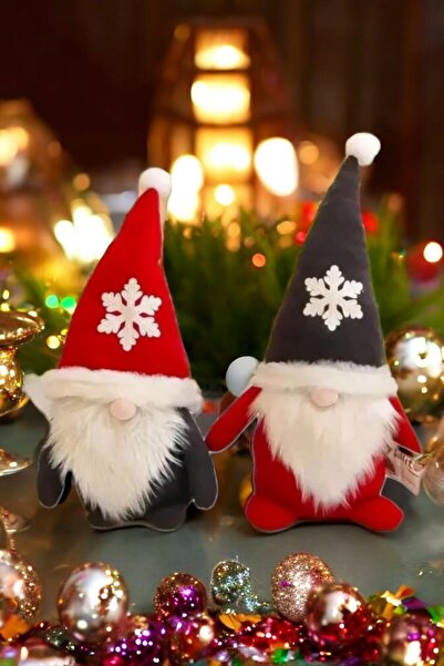 Mellito 2'li Cüce Elf Gnome Kırmızı 45 cm Yılbaşı Dekoru ve Peluş Oyuncağı