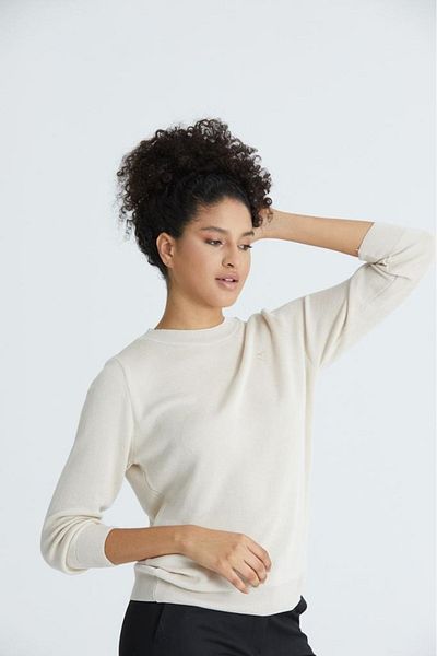 Su Moda pulover tricotat de bază din bumbac, cu detaliu de broderie, cu gâtul turn, pentru femei
