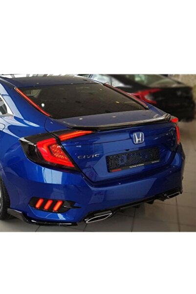 Kml34tuning55 Honda Civic Difüzör FC5 ( 2016-2022 ) Siyah Black Tampon Eki Egzoz Uclu İthal