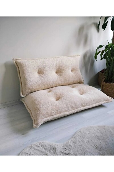 BEYLERBEYİ Yumuşak Tedy Kumaş Petek Kalorifer Önü Palet Minderi Ikili Takım Krem