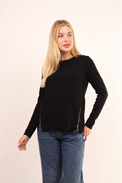 JM triko bisiklet yaka yanları fermuarlı Kadın Triko