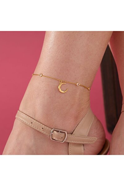 Queen Silver Jewelry 925 Ayar Gümüş. Zirkon Taşlı Hilal Objeli Halhal