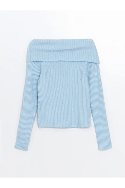 LC Waikiki Pulover de damă albastru deschis tricotaj cu gât barcă - mânecă lungă