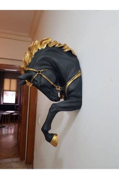 Tual Hobi Sanat Tual Hobi Dekoratif Duvar Atı Aplik (48cmx28cm) Siyah Altın