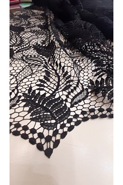 Safir Kumaş Abiyelik Ceketlik Pardüselik Simsiyah Güpür Dantel 3 Metre