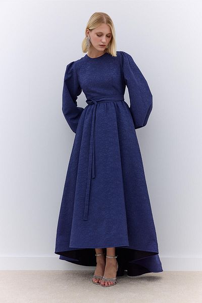 Manuka Éjfélkék Jacquard Tail estélyi ruha