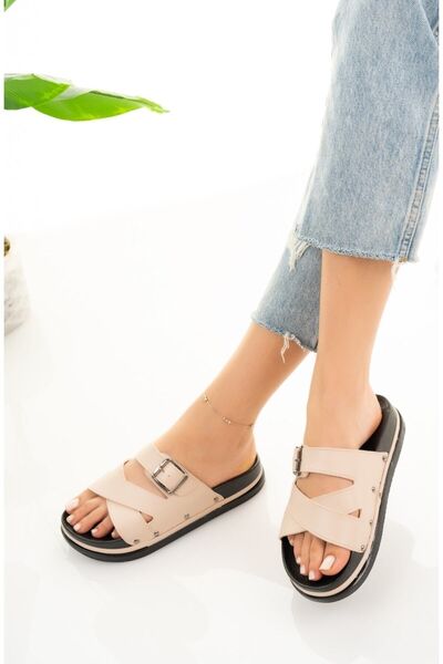 Modafırsat Γυναικείες ορθοπεδικές παντόφλες μπεζ Sabo Wedge Heel Κομψές άνετες καθημερινές παντόφλες