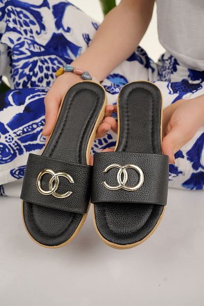 Modafırsat Women's Black Casual Slippers Stylish Buckle Home Sea Beach Guest Dowry Slippers