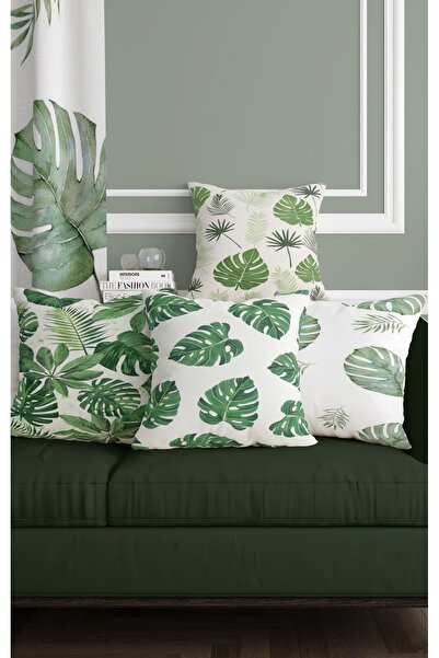 ALAMODECOR White Background, Green Colored Bohemian Cilium Leaf Digital Doubl...