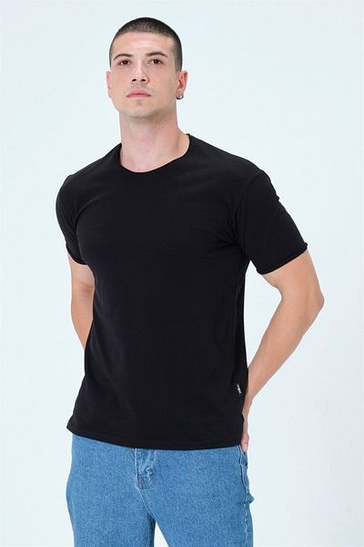 HYPERS Απαραίτητο μαύρο ανδρικό μπλουζάκι με λεπτή εφαρμογή