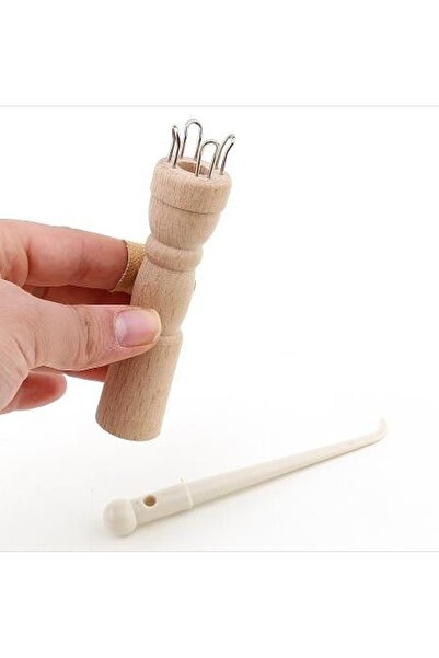 Nurge Kasnak Ahşap 4 Pin Örgü Makarası Plastik Tığ