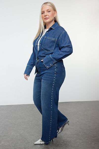 Trendyol Curve Blugi albaștri cu talie înaltă Trock cu picioare largi - TBBAW25CJ00012
