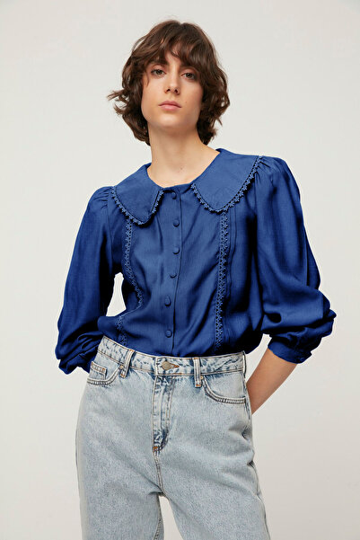 Trendyol Collection Sötét Lavivert szövésű ing csipkerészlettel - TWOSS21GO0035