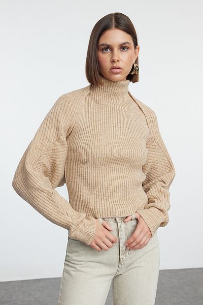 Trendyol Collection Pulover de tricotaj bej cu textura moale - Bolerelu, TWOAW25KZ00022