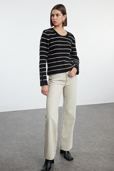 Trendyol Collection Basic Striped Black Knitwear Sweater - Soft Texture Twoaw25Kz00235