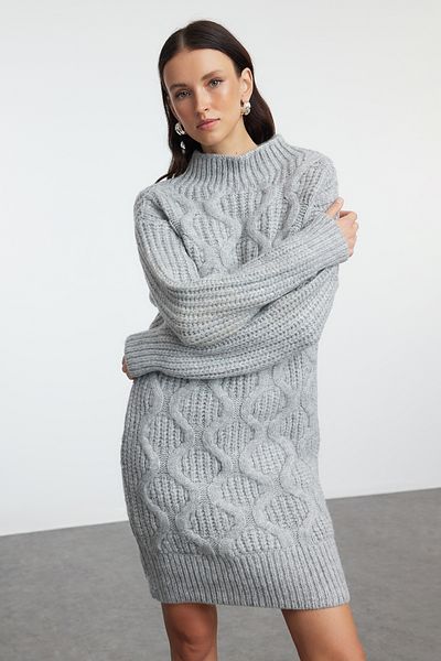 Trendyol Collection Pletené mini šaty pro šedé vlasy – měkká textura Twoaw25El00067