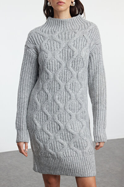 Trendyol Collection Сіра трикотажна міні-сукня з м'якою фактурою TWOAW25EL00067