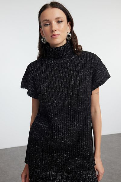 Trendyol Collection Csillogó széles szabású fekete kötöttáru öltöny - TWOAW25AU00037