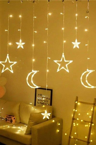 DAPYY STORE Decorative Decoration Light Moon Star Fairy Led Curtain Decoration Light 3 Meters Christmas Birthday Light