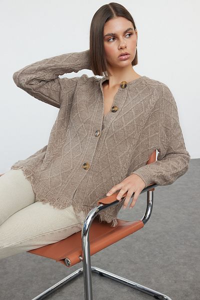 Trendyol Collection Ζακέτα με μαλακή υφή πλεκτό βιζόν - φούντα, TWOAW25HI00212