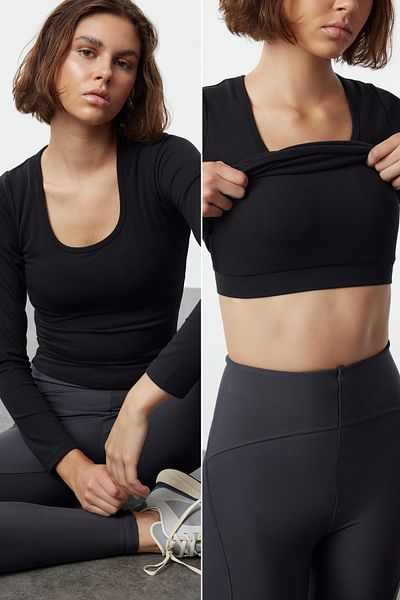 Trendyol Collection Reflector Print Black Yoga Sports Top - Μαλακό ύφασμα, 2 στρώσεις με μαξιλαράκι μέσα, βουρτσισμένο Thmaw25bz00003