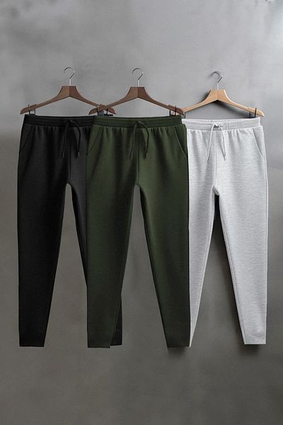 Edit by Trendyol Übergroße Herren-Jogginghose – Schwarz, Grau, Khaki, 3er-Pack TEDAW25EA00016