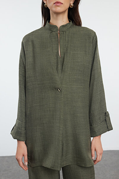 Trendyol Modest Oversize Khaki Linen Woven Set - Bottom-Top Set TCTAW25US00099